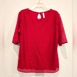 Women's beautiful red lace overlay mesh blouse. Size - XL